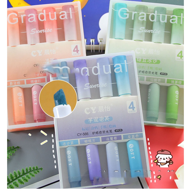 4Pcs/Pack Gradual Highlighter Pens Kawaii Candy Color Manga Markers