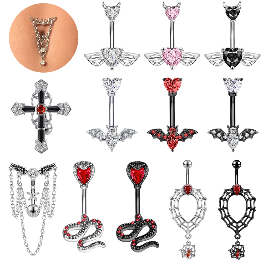 1 PC Punk Cross Spider Navel Piercing Butterfly Pendant Belly Button Ring Black Snake Bee Heart Navel Piercings 14G