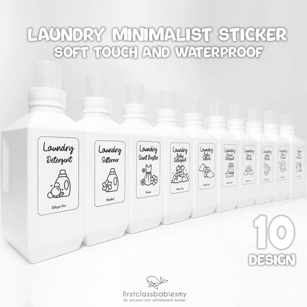 MINIMALIST CLEAN Soft Touch Plastic Waterproof Label Sticker For Laundry Bottle ( STICKER ONLY