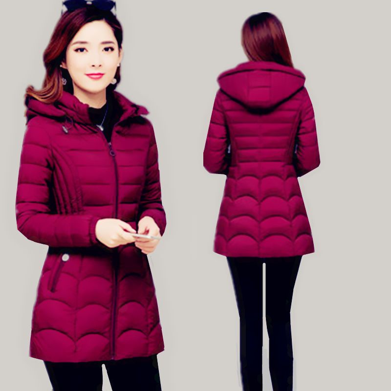 ((Ready Stock) Middle-Aged Elderly Cotton-Padded Jacket Women's Mid-Length Lightweight Simple Slim-Fit Slimmer