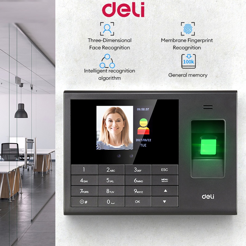 Deli Face Recognition Attendance 2.8'TFT Biometric Scanner Fingerprint Absence Machine