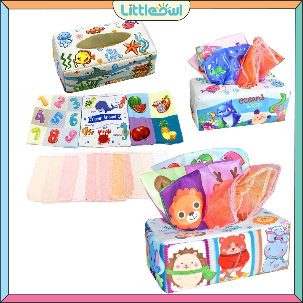 Tissue Box Toys Baby Cloth Book Mainan Bayi Sensory Fun Kotak Tissue