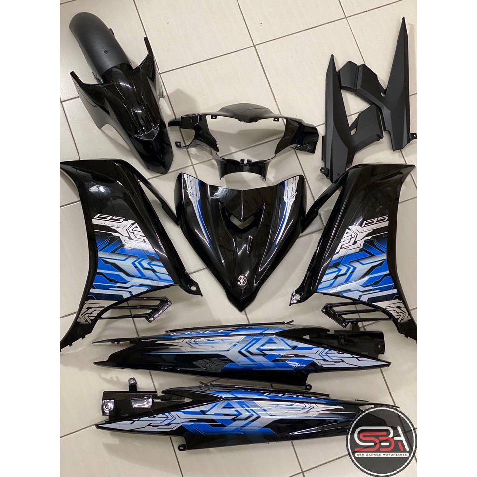 Yamaha Lc Lc V V V V Hitam Kilat Full Stripe Hitam Biru Robot Coverset Bodyset Siap