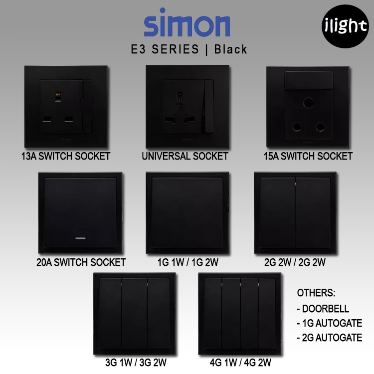 Simon E3 Full Black Modern Switch Design Wall Switches & Socket Outlet ...