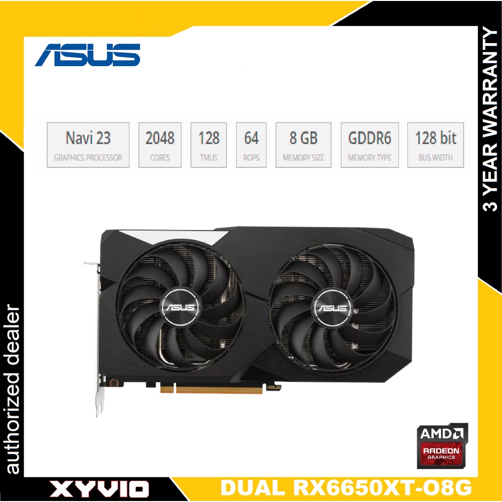 ASUS Dual -RX6650XT-O8G AMD Radeon RX 6650 XT 8 GB GDDR6 Graphics Card ...