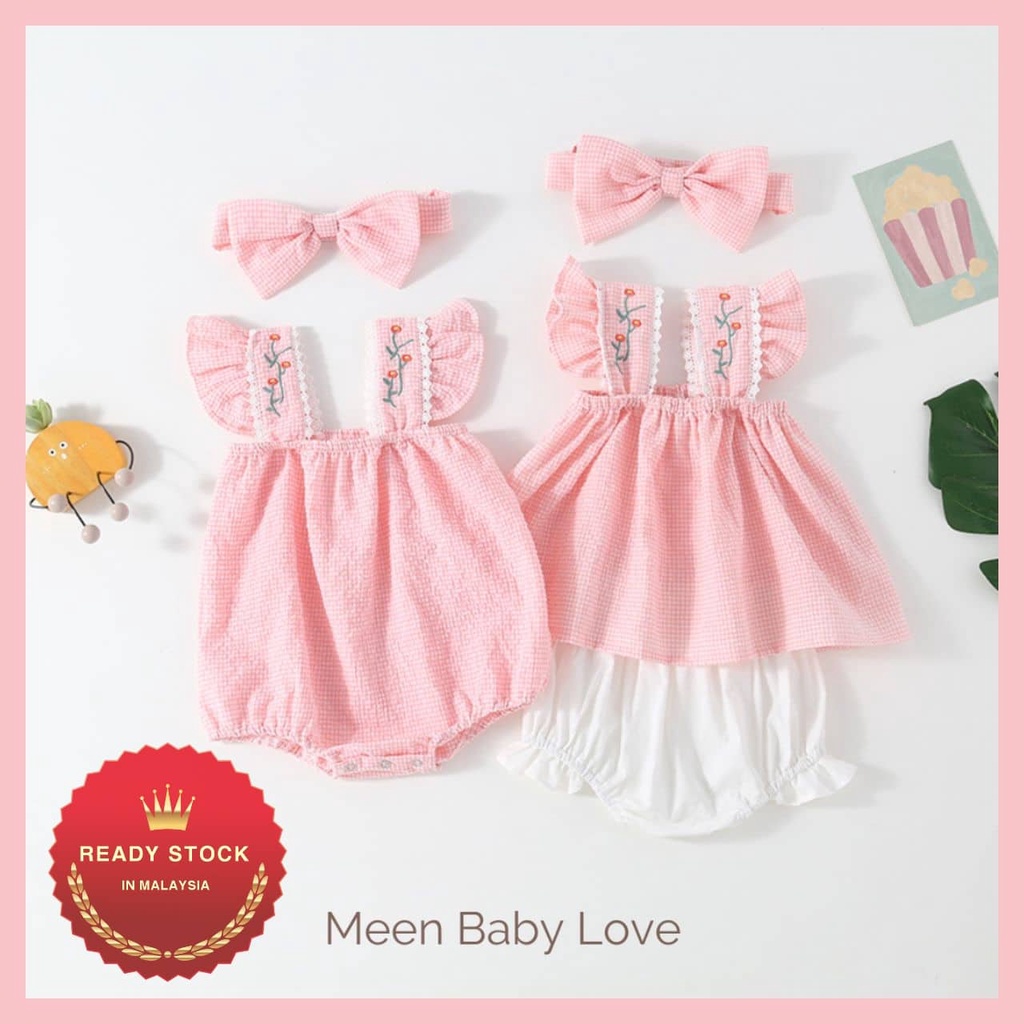 Sisters Matching Outfit Newborn baby girl set Plaid flower romper with