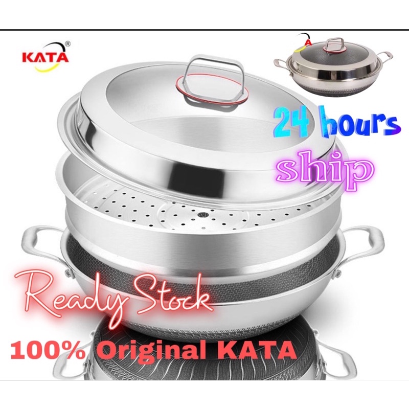 KATA 316 Stainless Steel NonStick Wok with steamer(32CM/36CM