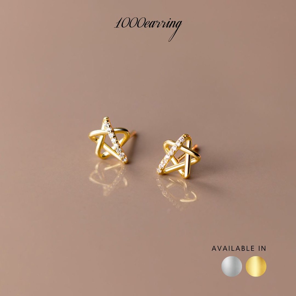 1000earring 925 Sterling Silver Five-pointed Hollow Star Stud Earrings - Gold/Silver