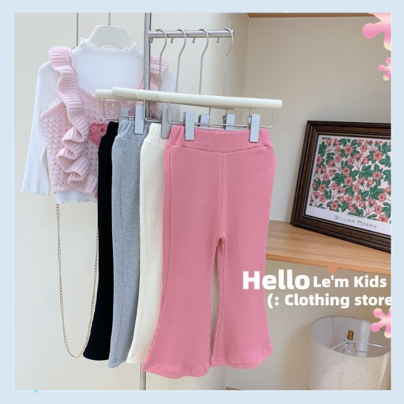 ✨[Fast delivery]✨Korean Version Children's Clothing 2023 Autumn New Style Girls Western Style High Elasticity Pit Strip Casual Flared Pants All-Match Magic Pants Solid Color