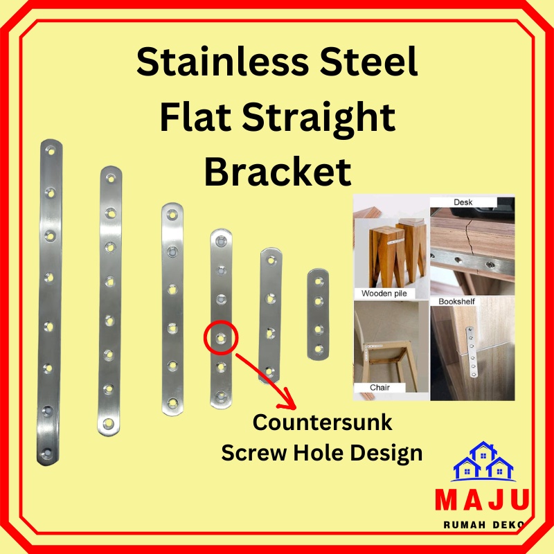 MAJU Stainless Steel Flat Straight Bracket Joining Bracket sesiku besi Cabinet Bracket Papan Bracket