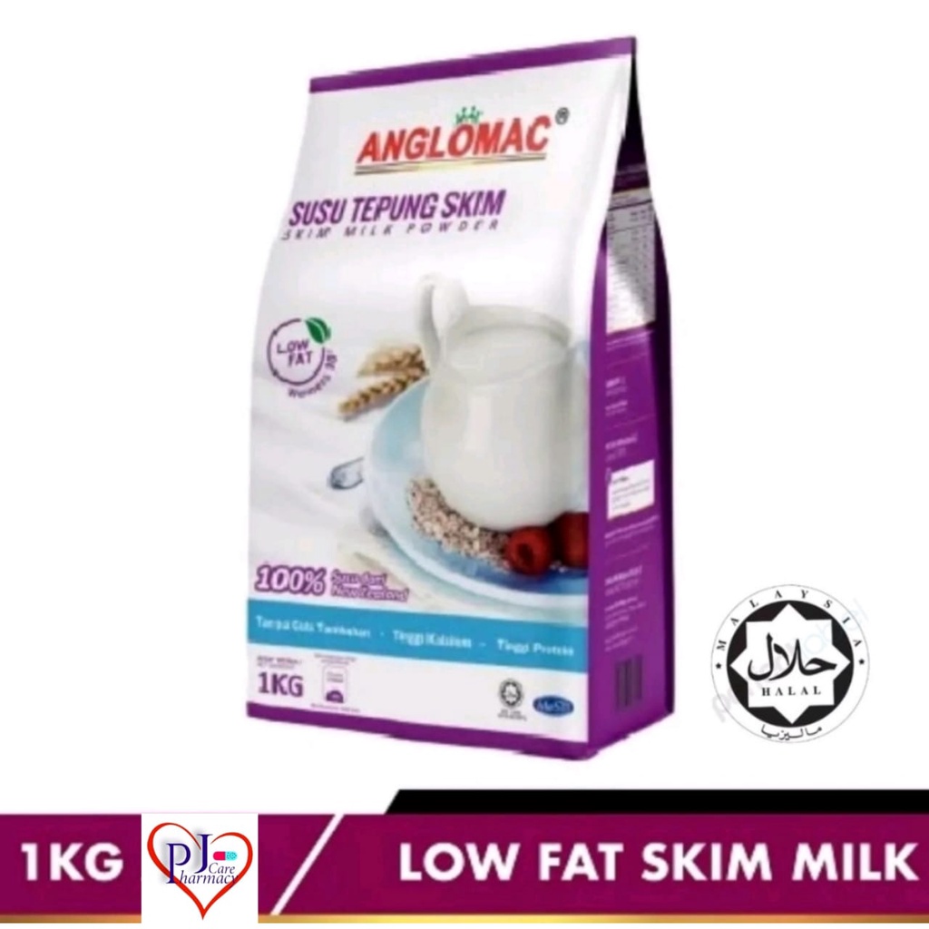 ANGLOMAC Low Fat Skim Milk 1KG /Susu Tepung Skim Rendah Lemak (Exp : 09/2025) Halal/100% New Zealand