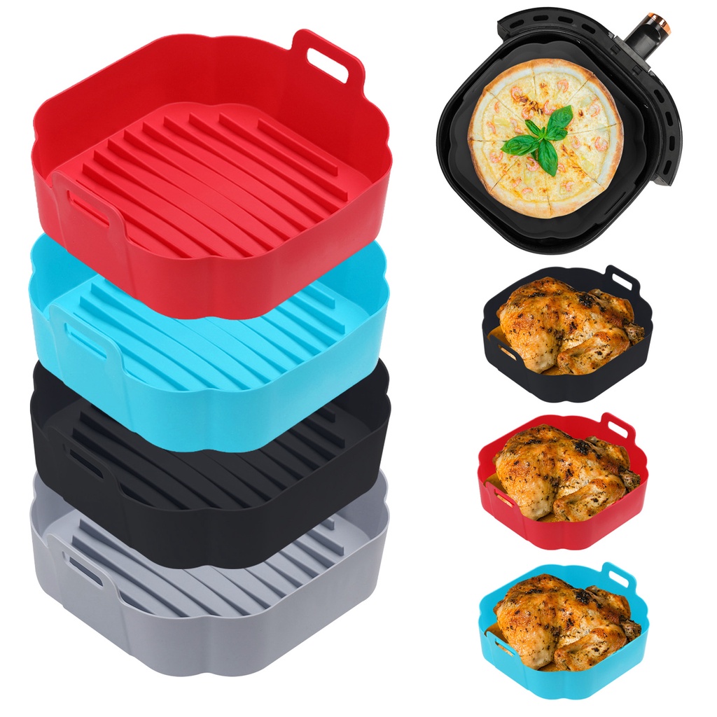 Reusable Airfryer Silicone Basket Pot Easy To Clean Oven Baking Tray Round Liner Pizza Plate Grill Pan Mat Air Fryer Accessories