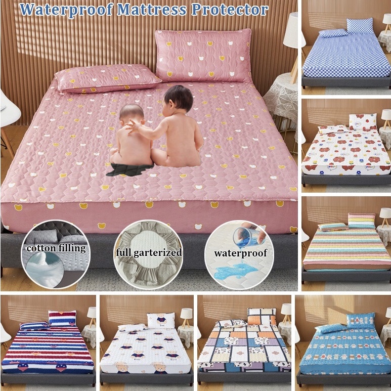 Thicker cotton filling Waterproof Mattress bedsheet Full Garterized