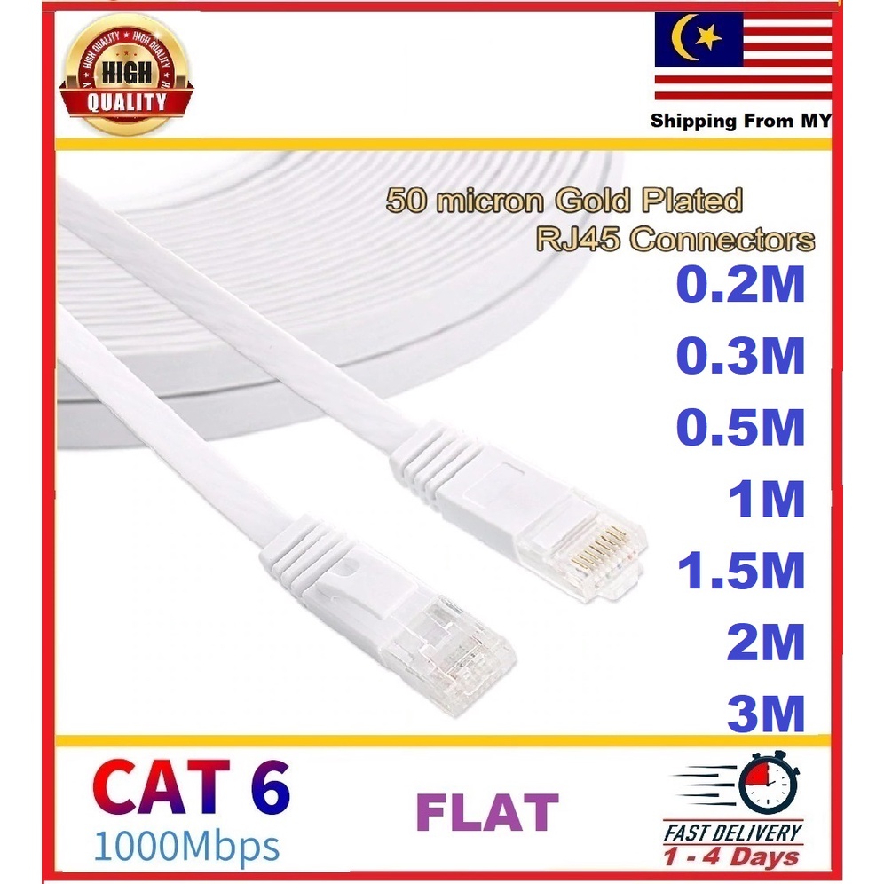 0.2M 0.3M 0.5M 1M 1.5M 2M 3M Premium Quality CAT6 RJ45 Flat Ethernet Network Internet Cable High speed 250MHz 1000Mbps