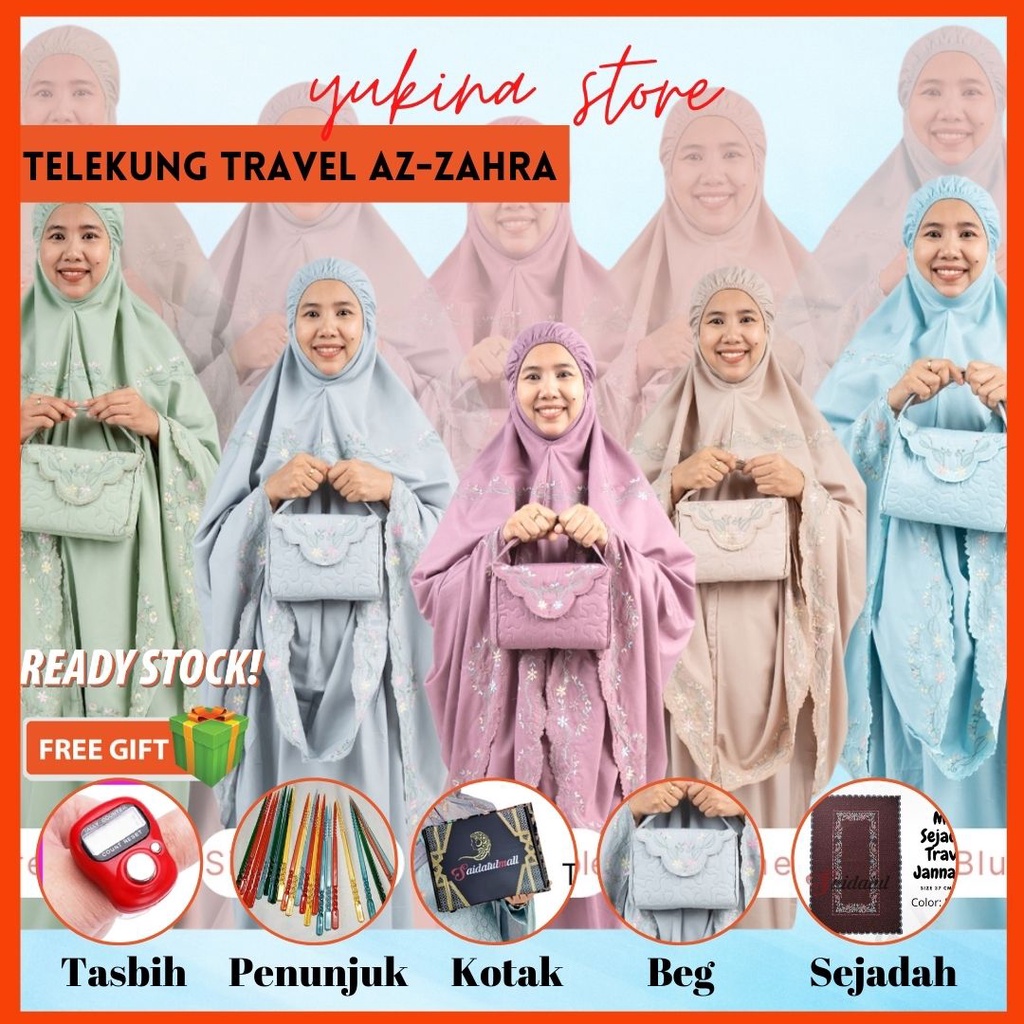 Telekung Cotton Dengan Beg / Kain Telekung Solat Sembahyang Travel Premium Bag Premium Cotton Sejuk / Prayer Dress