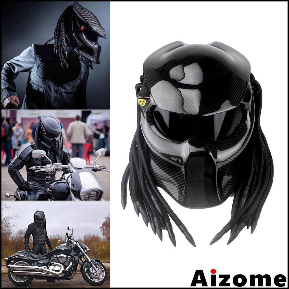 Motorcycle Helmet Carbon Fiber Predator Helmet Full Face Iron Man Helmet Black Iron Warrior