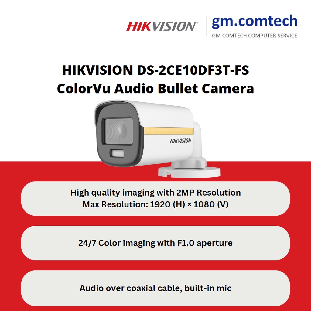 HIKVISION DS2CE10DF3TFS 2MP ColorVu Audio Bullet Camera High Quality