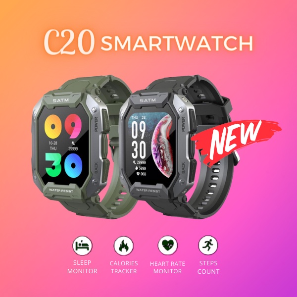 [Ready Stock] C20 Military Smartwatch 5ATM Waterproof Smart Wristband ...