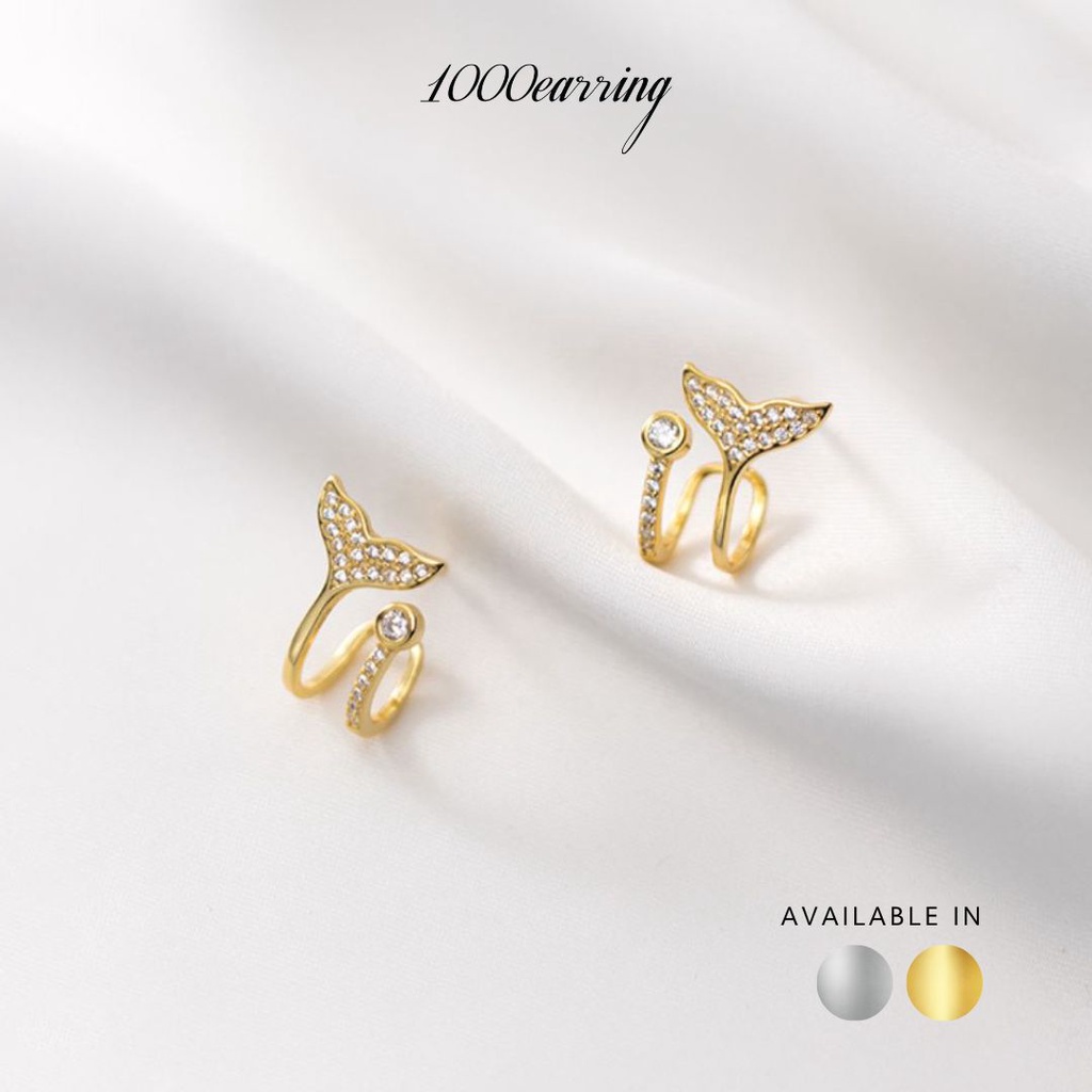 1000earring 925 Sterling Silver Mermaid Tail Stud Earrings - Gold/Silver