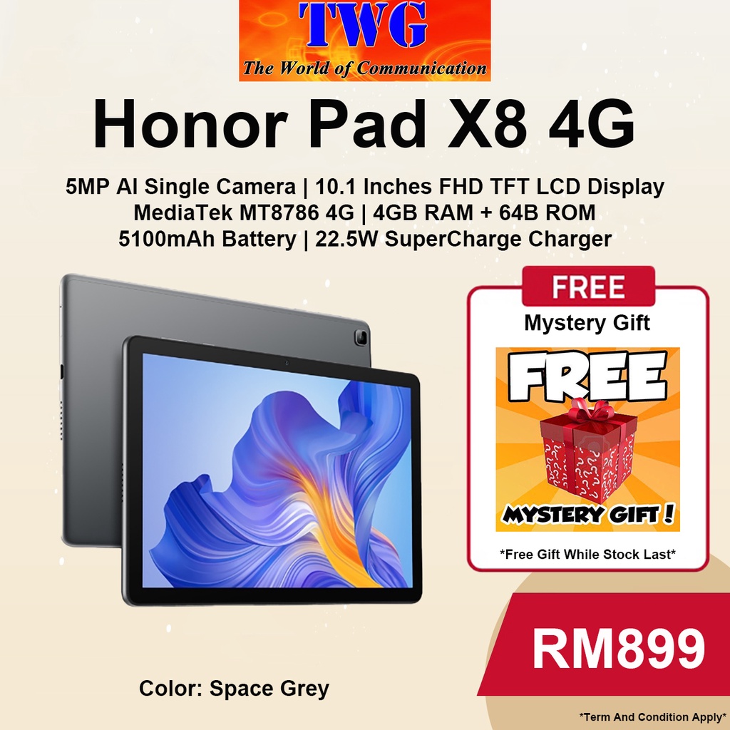 Honor Pad X8 4G LTE 4GB RAM + 64GB ROM 1 Year Honor Warranty | Shopee ...