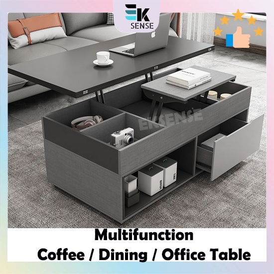 Space Saving Lifting Coffee Table Multifunction Foldable Dining Office Table with 4 Stools Meja Kopi Meja Makan Lipat