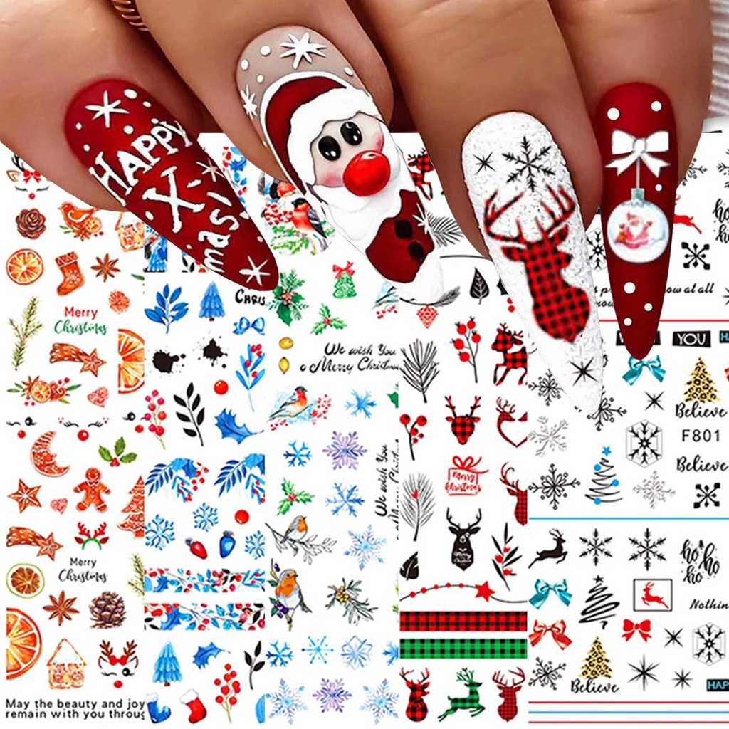 HAMA NAIL 5pcs/set 3D Pink Christmas Stickers for Nail Simple Design ...