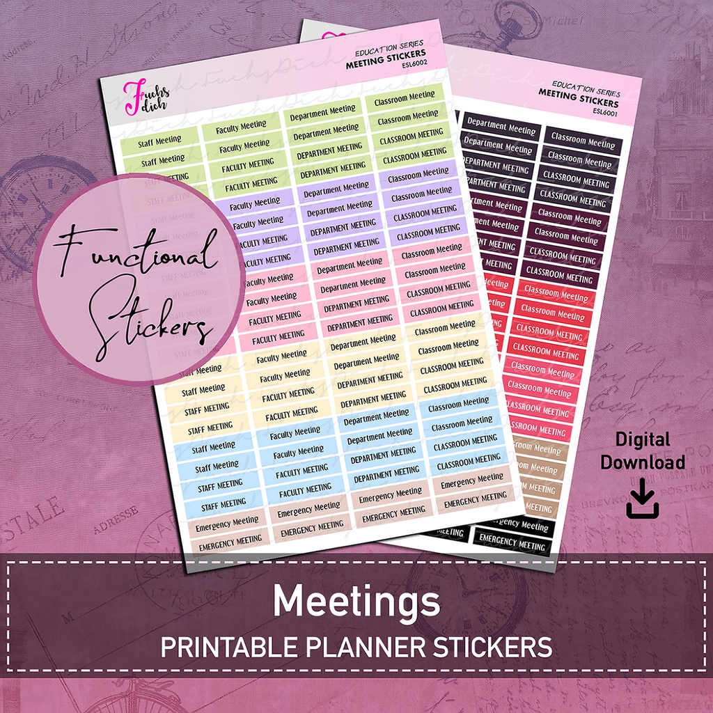 FuchsDich Printable Meetings Planner Stickers | PDF File | Functional Stickers | Meeting | Education Study Stickers