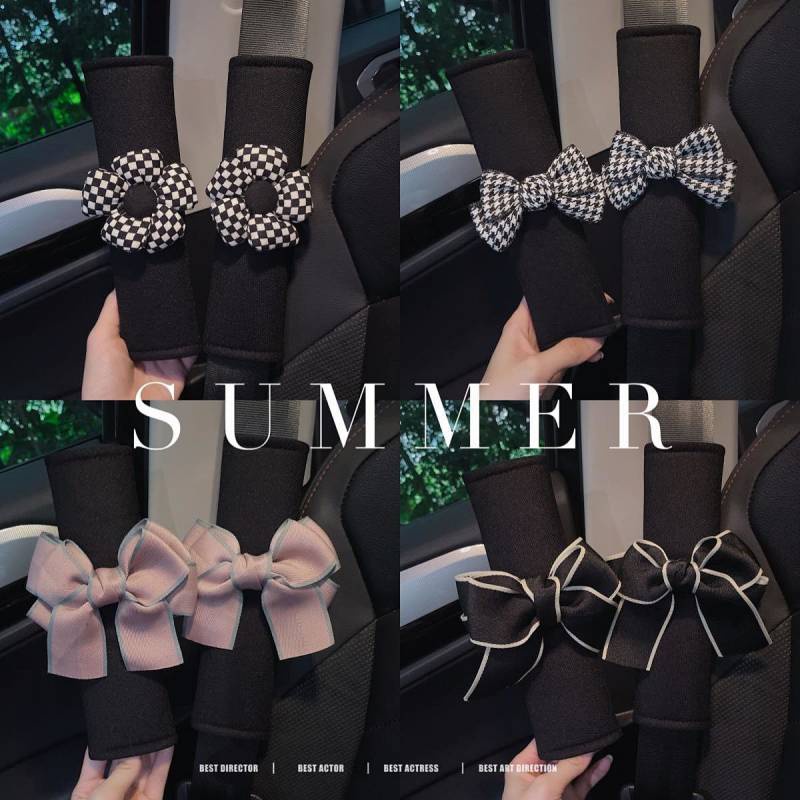 Safety Belt Shoulder Pad Car Summer Cute Flowers Women's Car Interior Anti-Strangulation Safety Belt Decorative Protective Cover