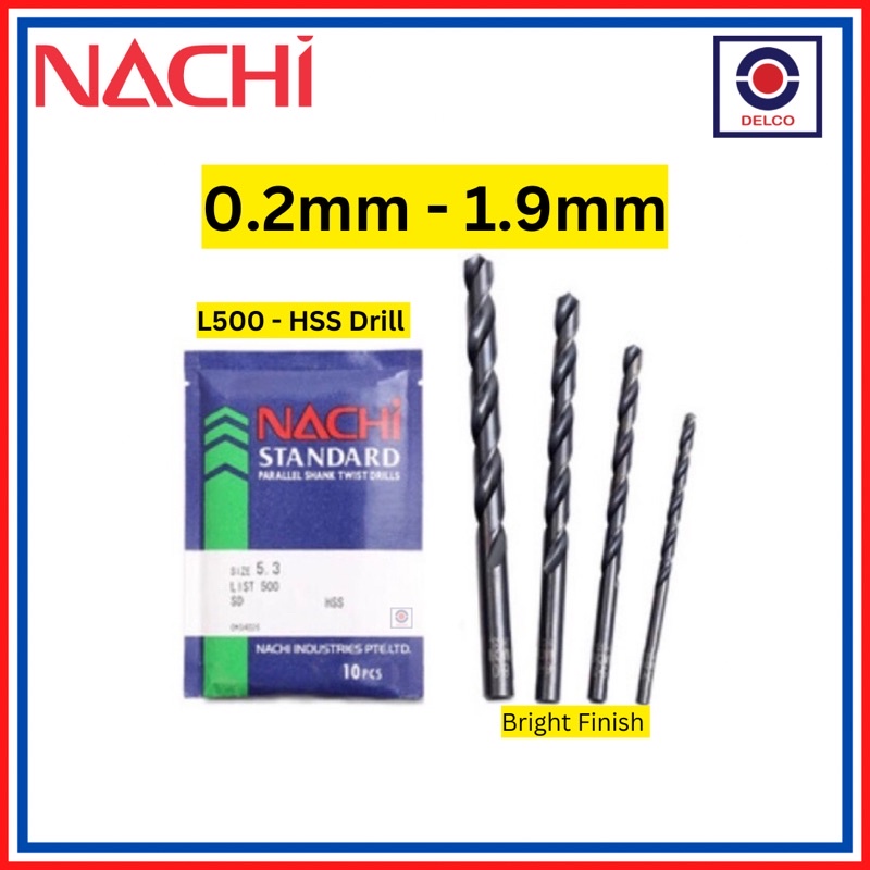 NACHI JAPAN (0.2mm 1.9mm) Parallel Straight Shank Drill Bits hss