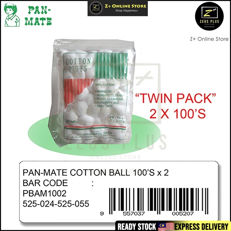 [Malaysia] PANMATE Pure Cotton Ball Cotton Puffs 100's x2 (twin pack