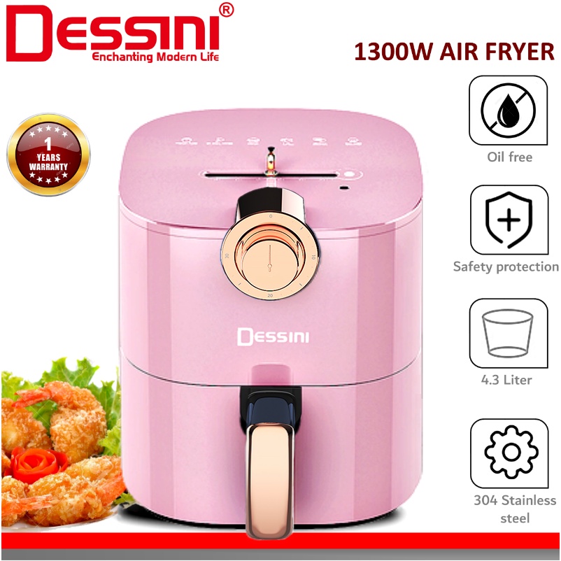 【ORIGINAL】 DESSINI ITALY 4.3L Electric Air Fryer Timer Oven Cooker Non-Stick Fry Roast Grill Bake Machine