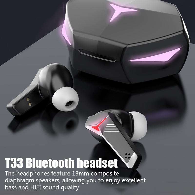 T33 Bluetooth Earphone Stereo Wireless Earbuds TWS Touch Control Waterproof Game Headphones