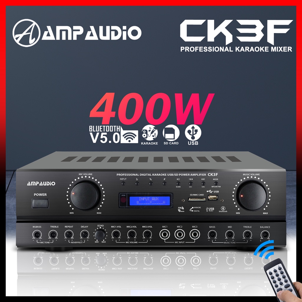 Ampaudio CK3F Karaoke Amplifier Bluetooth Stereo Amplifier Wireless Audio Home Karaoke Power