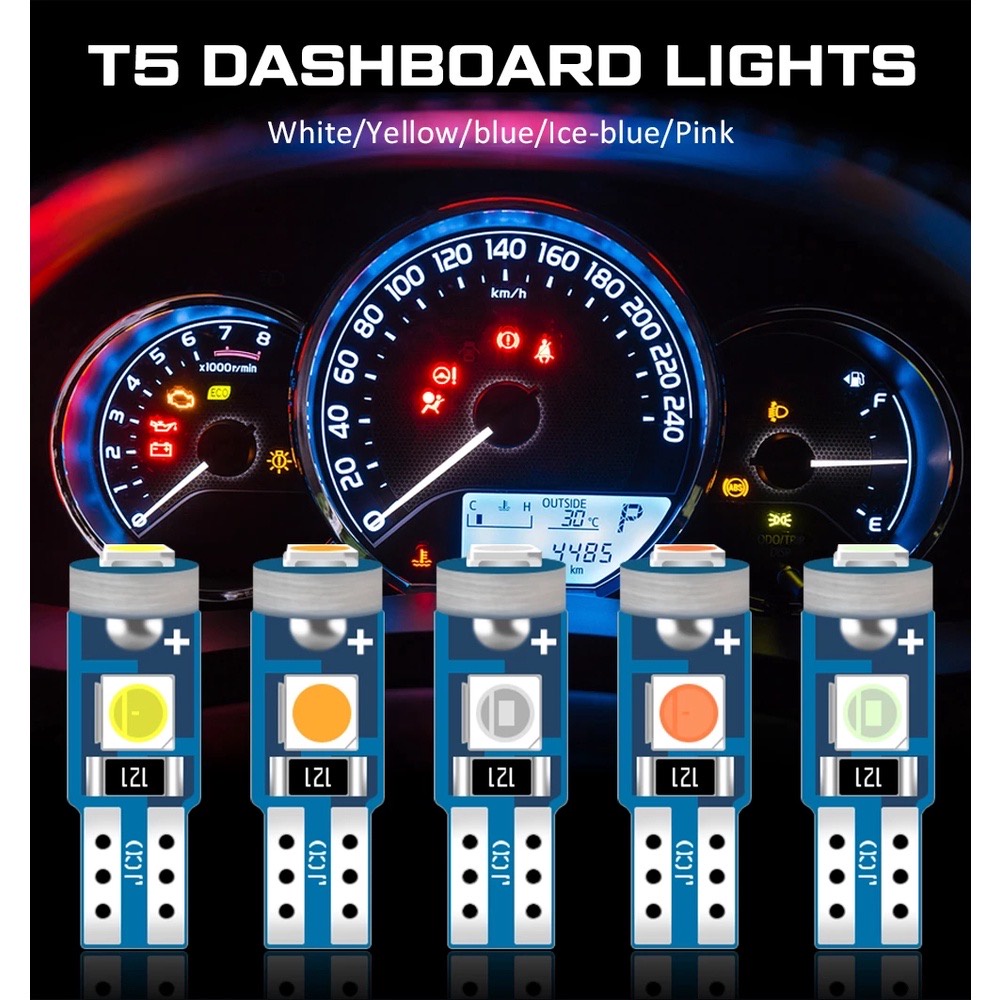 Car Motorcycle T5 LED 3smd Meter LED Dashboard Light Wedge Instrument ...