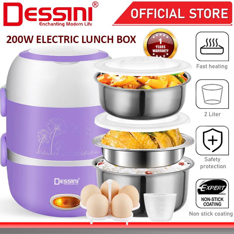 DESSINI ITALY 2L Electric Rice Cooker Lunch Box Non Stick Stainless Steel Inner Pot Steamer Periuk Nasi Elektrik