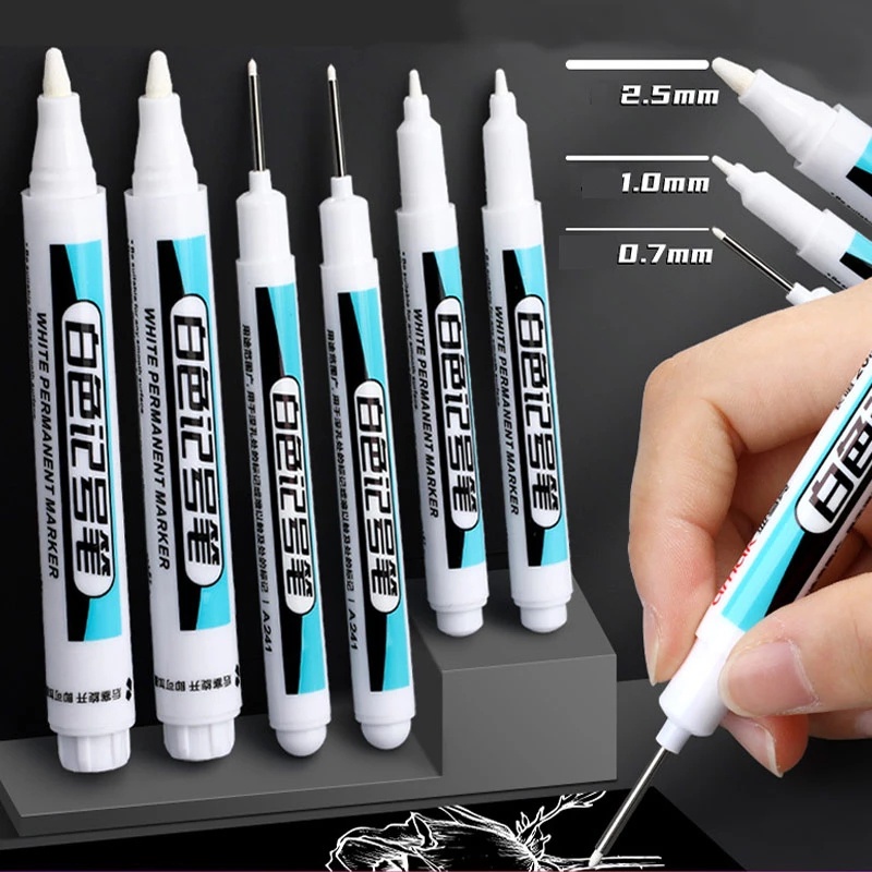 1PC 0.7/1.0/2.5mm Permanent Oily White Markers Pen Waterproof Tire Painting Graffiti Environmental Gel Pens Notebook Drawing Supplie