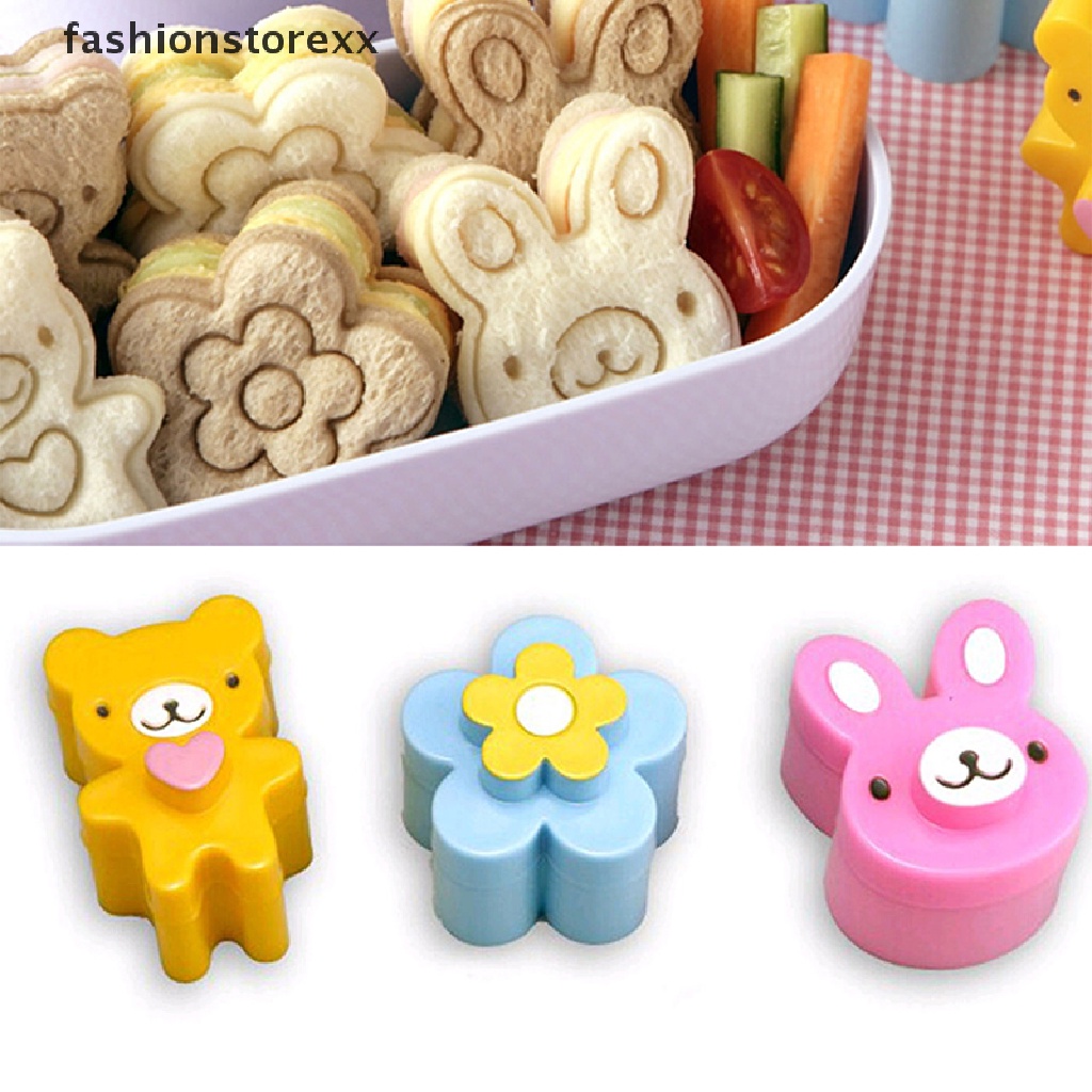 3 PCS Sandwich Crust Cutter Cookie Bread Mold Bento Maker Rabbit Panda Flower