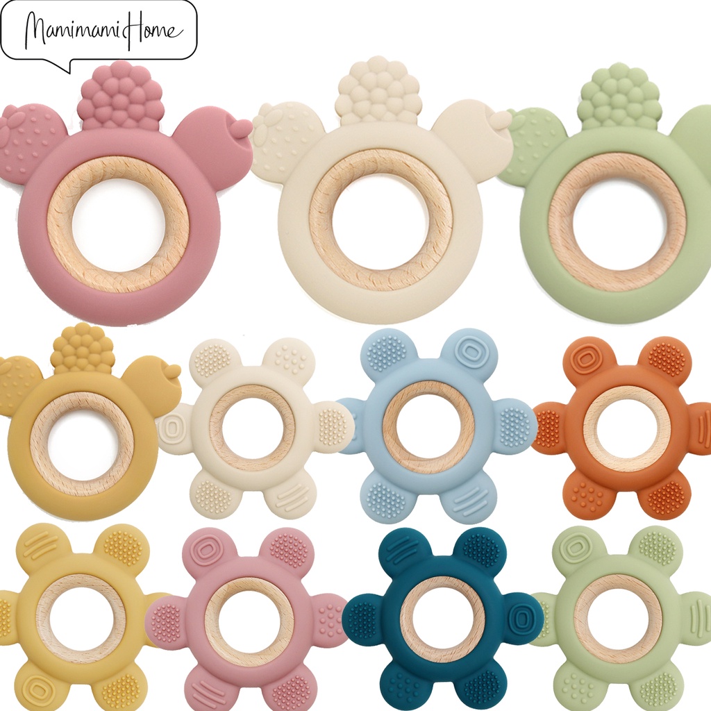 1PC Silicone Teether Rudder Shape Food Grade Wooden Teether Ring Baby BPA Free Nursing Gift Silicone Baby Teether Kid Toy