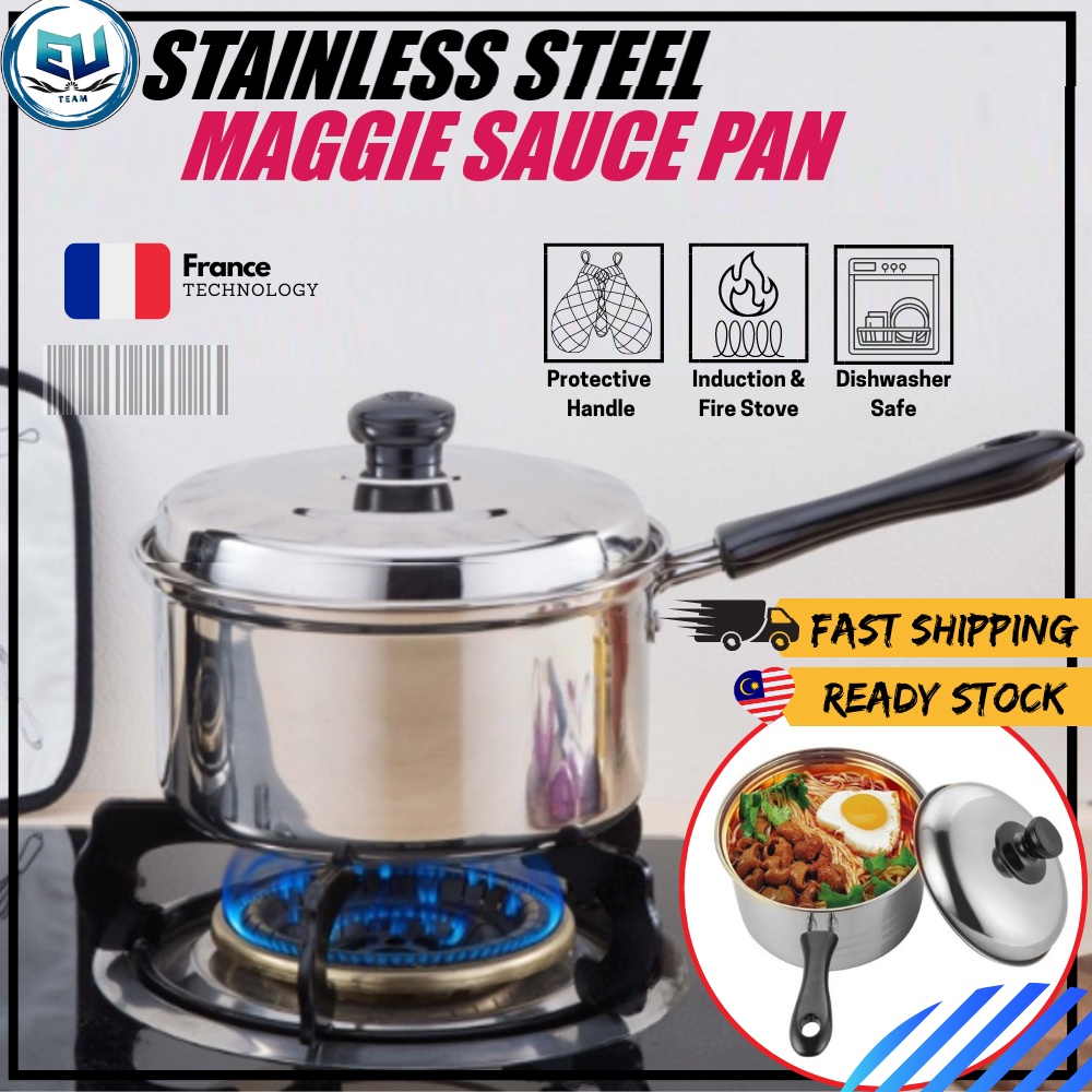 Non stick Stainless Steel Sauce Pan with Lid Pot Sauce Pot Cover Cookware Maggi Pots PERIUK TANGKAI PANJANG Long handle