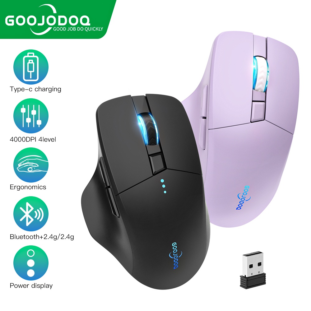 GOOJODOQ 2.4Ghz Wireless Mouse Battery Display USB Wireless Bluetooth