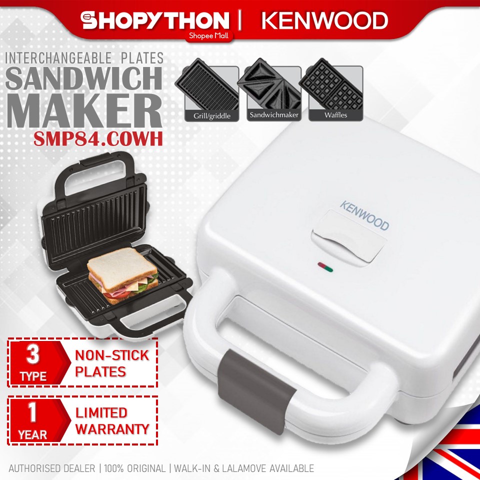 KENWOOD Sandwich Maker SMP84.C0WH (700w) White Waffle Grill Griddle