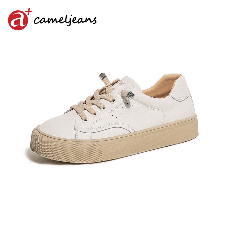 Cameljeans Women's Sneakers All-Match Retro Flat White Shoes Thick Bottom Shoes