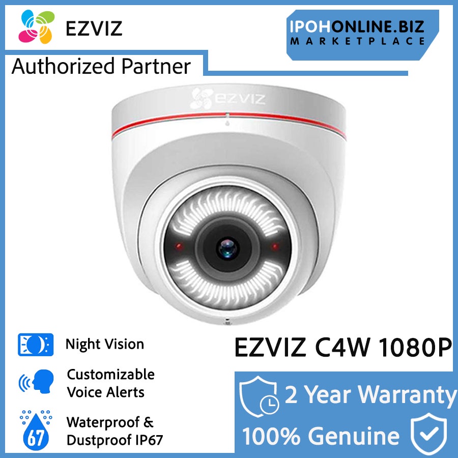 EZVIZ C4W 2.8mm 2MP 1080P FHD H.265 IP67 Outdoor Smart WiFi Camera - Active Defense With Siren / Strobe Light