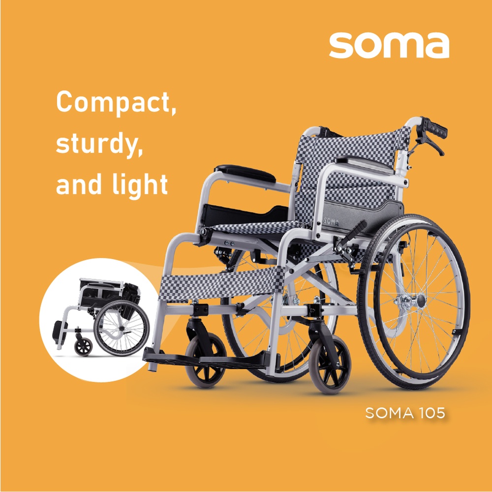 Soma105_F22/F16 Standard Aluminum Wheelchair Wheel chair Kerusi Roda Travel Foldable Portable Strong 超轻 轮椅