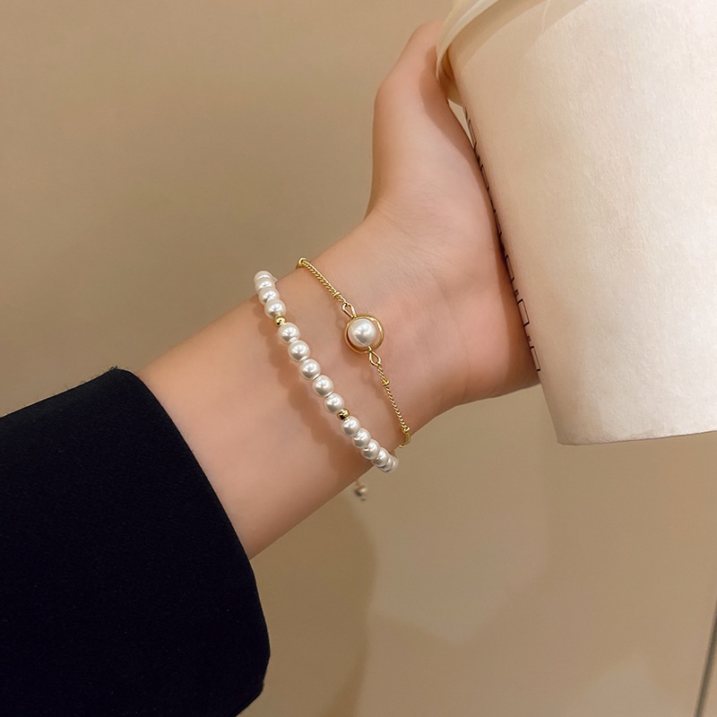 Vintage double-layer pearl bracelet French style high-quality personality jewelry girlfriends fashion online celebrity bracelet