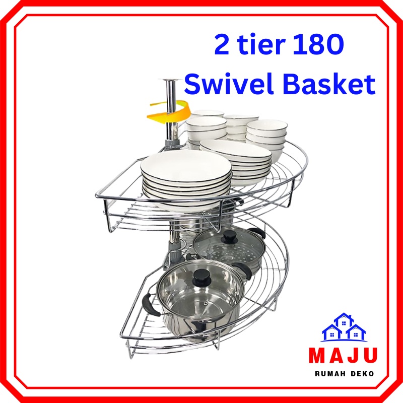 MAJU 2 tier 180 Swivel Basket With Pole Sauce Bottle Rack Spice Bottle Storage 2 tingkat Bakul