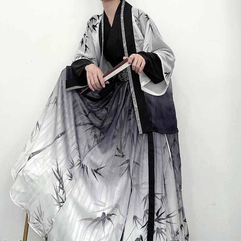 11.8 Hanfu handsome the ancient costume of China wind chivalrous ma Chinese Style Male Female Song Made Daily Bamboo Leaf Print Waist-Length Suit