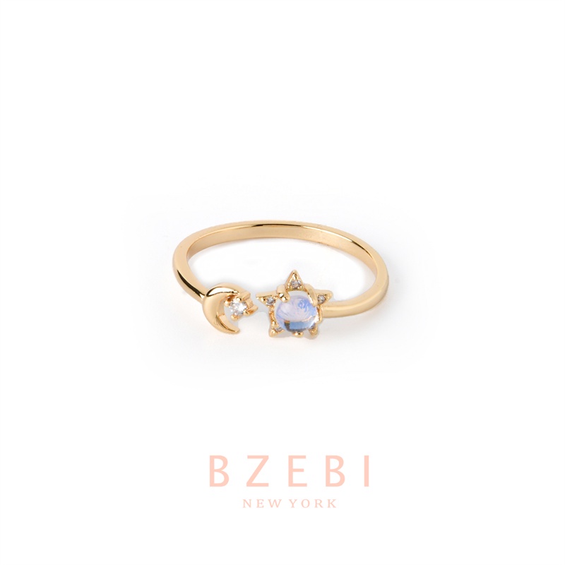 BZEBI Aurora Opal Ring 18k Gold/Platinum Adjustable Band Trendy Korean Fashion Accessories Women's Jewelry Daily Wedding Annivesary Birthday Gift with Box Cincin Perempuan 25r