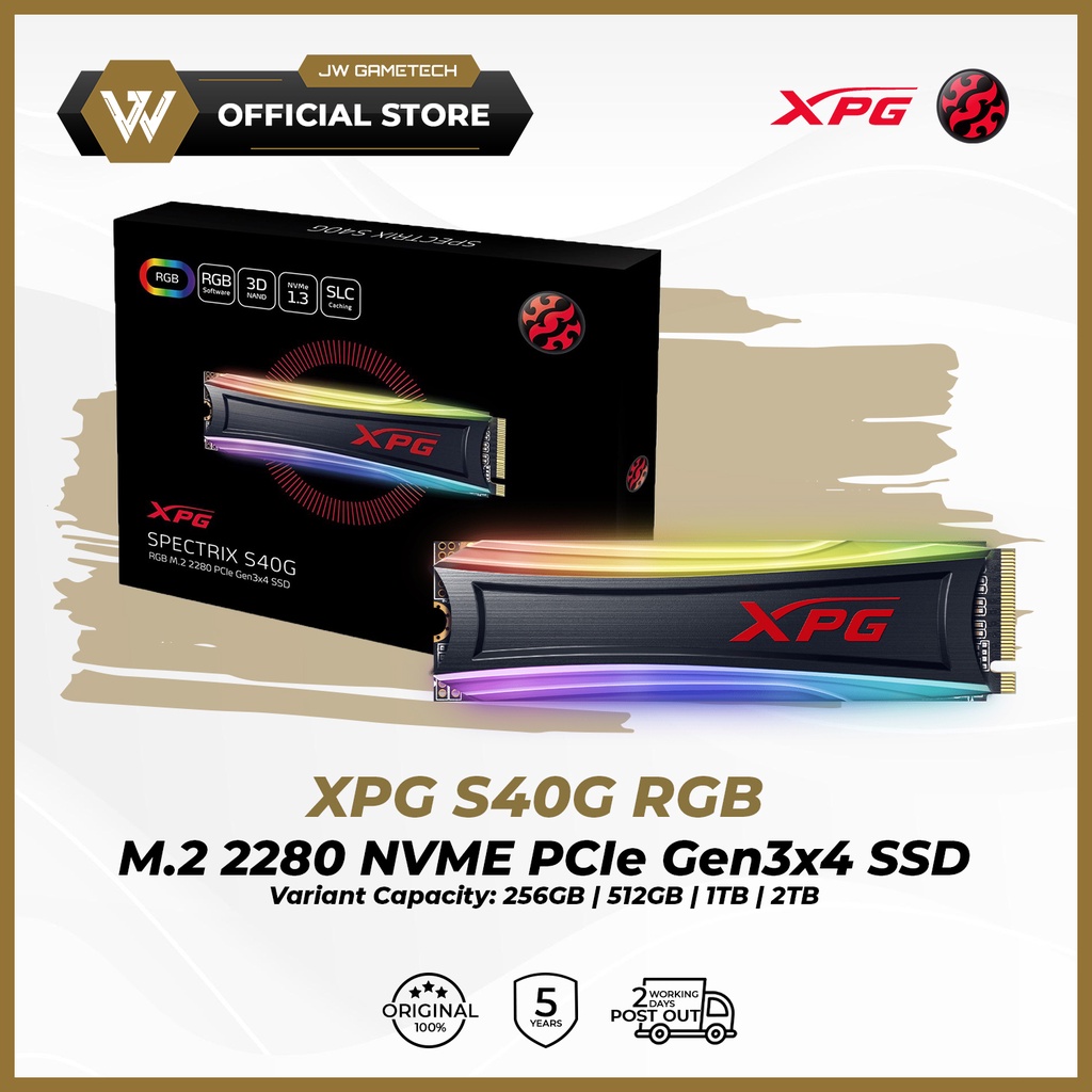 Adata Xpg S40g Rgb M 2 2280 Pcie Gen3x4 Nvme Ssd 256gb 512gb 1tb 2tb Shopee Malaysia