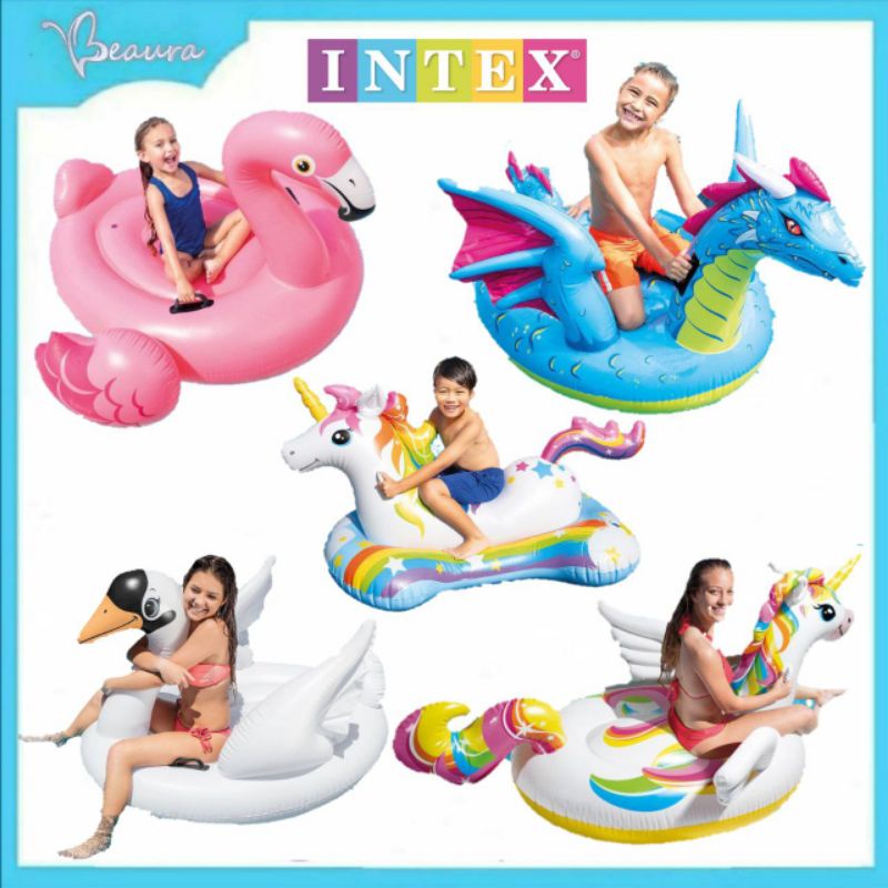 Intex Ride-On Float Unicorn Dragon Flamingo Swan Whale Dolphin Jetski Plane Pelampung Besar Murah